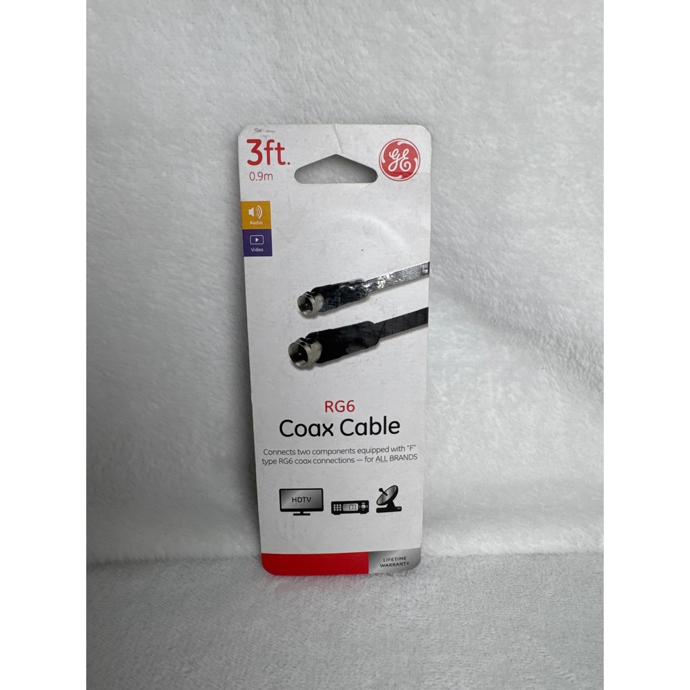 GE Coax Cable Unisex 3ft Black New Lot of 2 RG6 F-Type 34482 Sealed